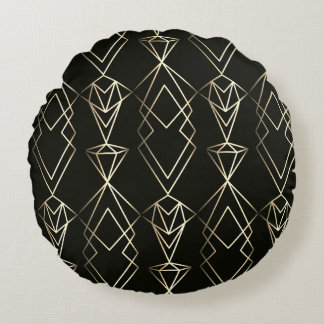Classy Retro Design in Black and Gold Round Pillow
