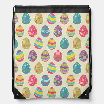 Classy Retro Easter Eggs Happy Easter Day Drawstring Bag by ZeraDesign at Zazzle