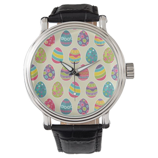 Classy Retro Easter Eggs Happy Easter Day Watch (Front)