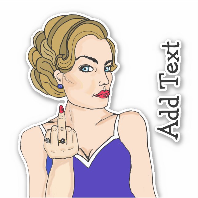 Classy Retro Lady Flipping the Bird Sticker (Front)