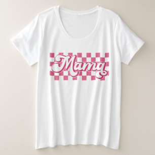 Classy Retro Mama Pink Checkered  Plus Size T-Shirt