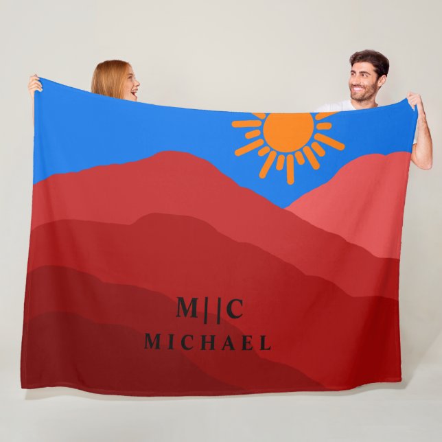 classy retro simple modern monogram personalized fleece blanket (In Situ)