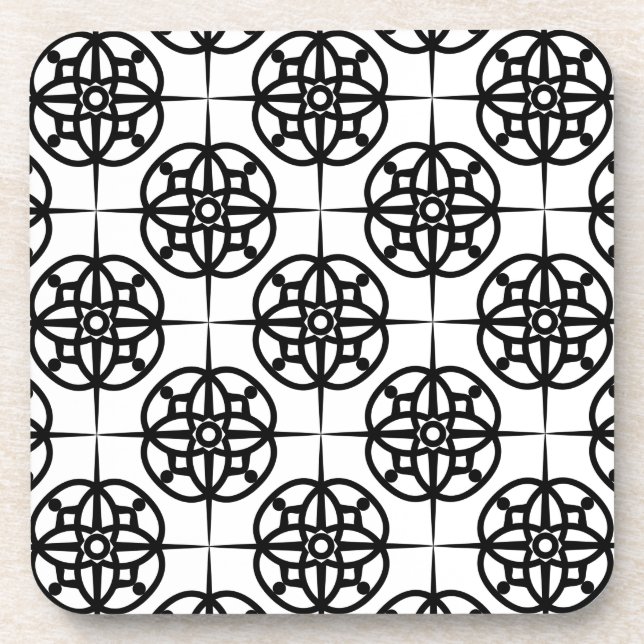 Classy Retro Vibe Geometric Pattern Beverage Coaster (Front)
