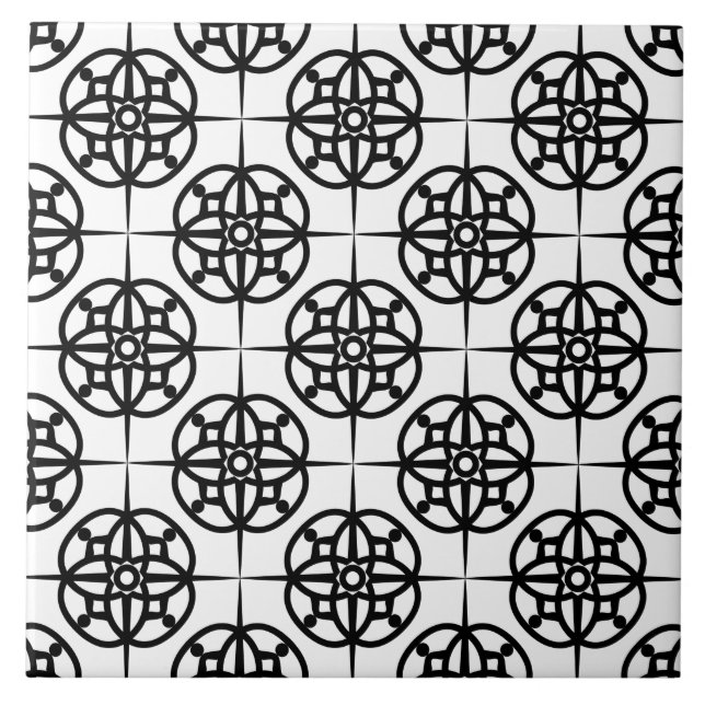 Classy Retro Vibe Geometric Pattern Ceramic Tile (Front)
