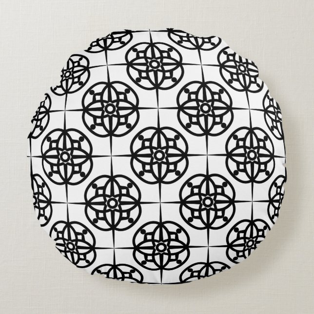 Classy Retro Vibe Geometric Pattern Round Pillow (Front)