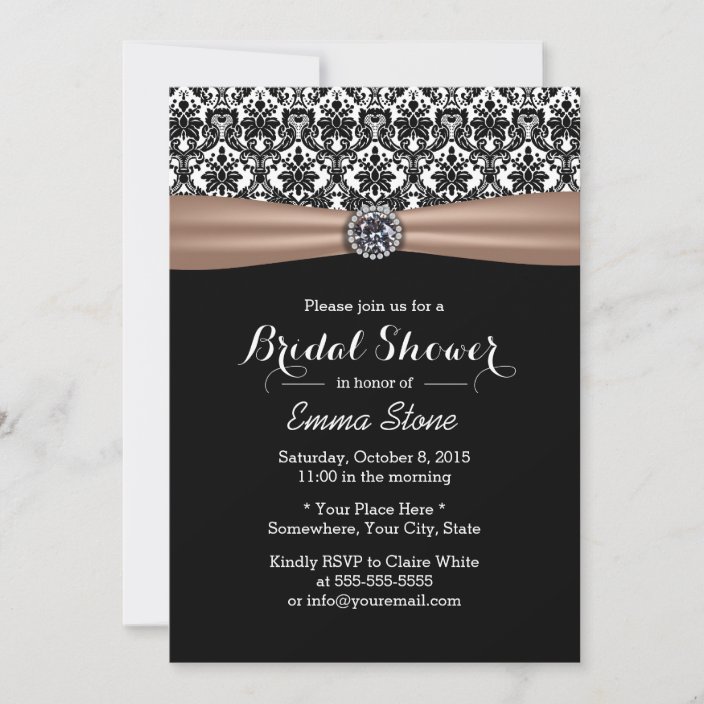 Classy Ribbon & Damask Diamond Bridal Shower Invitation | Zazzle.com