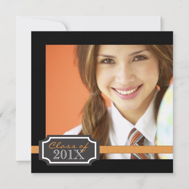 Classy Ribbon Square Photo Graduation Invitation (Front)