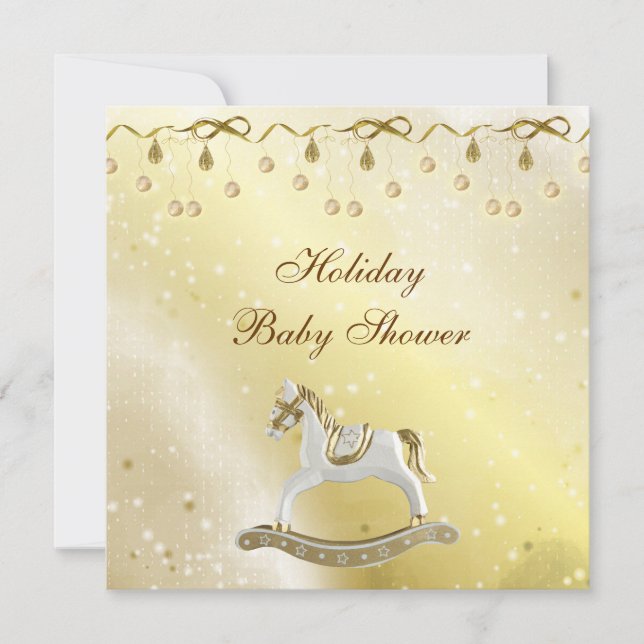 Classy Rocking Horse Neutral Christmas Baby Shower Invitation (Front)