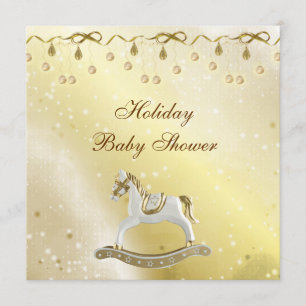Classy Rocking Horse Neutral Christmas Baby Shower Invitation