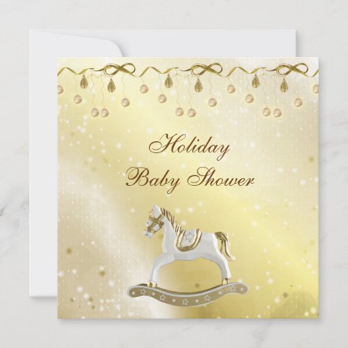 Classy Rocking Horse Neutral Christmas Baby Shower Invitation