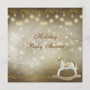 Classy Rocking Horse Neutral Christmas Baby Shower Invitation