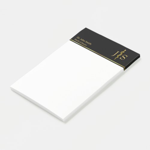 Classy Rod of Asclepius Gold on Black Medical Post_it Notes