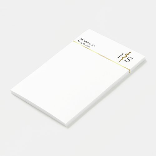 Classy Rod of Asclepius Gold on White Medical Post_it Notes