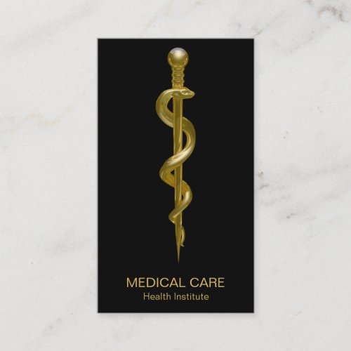 Classy Rod of Asclepius Medical Gold on Black Business Card