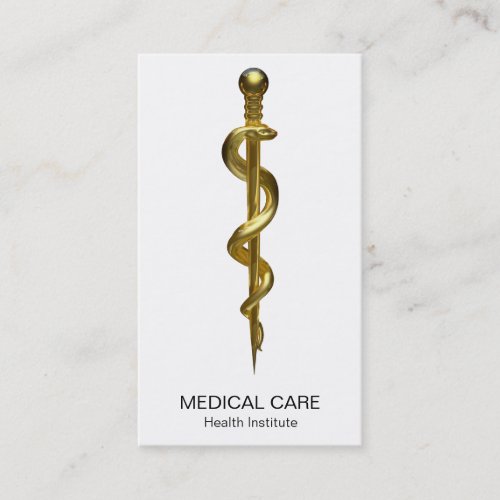 Classy Rod of Asclepius Medical Gold on White Business Card