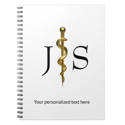Classy Rod of Asclepius Medical Gold on White Notebook