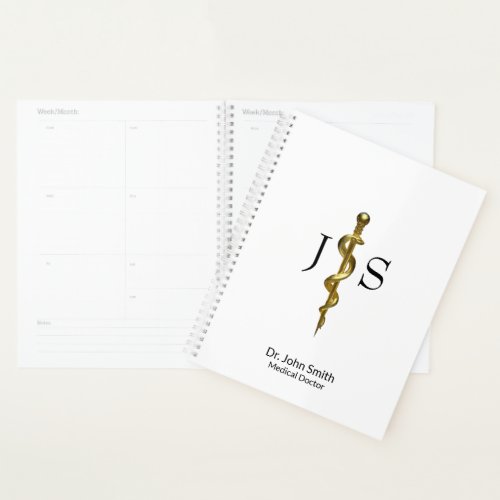 Classy Rod of Asclepius Medical Gold on White Planner