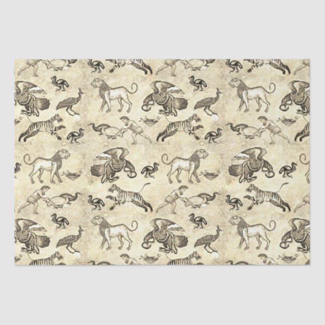 Classy Roman Mosaic Animals Beige Tissue Paper (Front)