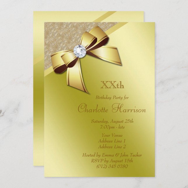 Classy Romantic Gold Birthday Party Invitation (Front/Back)