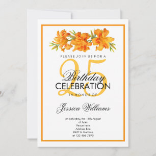 Classy Romantic Orange Day Lilies Birthday Invitation