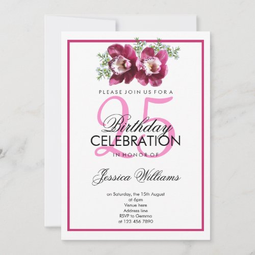 Classy Romantic Pink Orchids Birthday Invitation