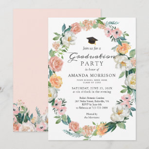 Classy Rose Floral Graduation Party Invitation