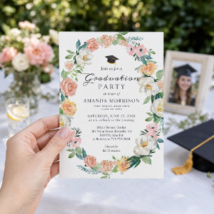 Classy Rose Floral Graduation Party Invitation