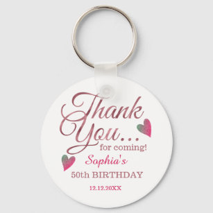 Classy Rose Gold 50th Birthday Thank You Favor     Keychain