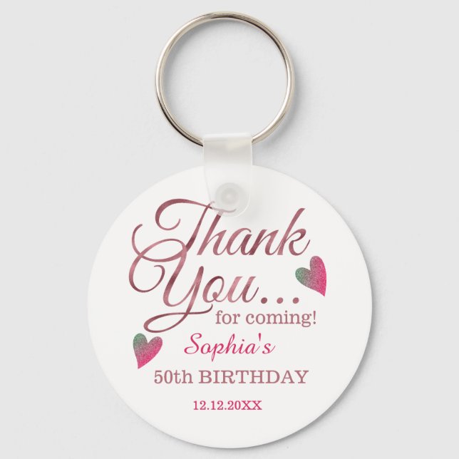 Classy Rose Gold 50th Birthday Thank You Favor     Keychain (Front)