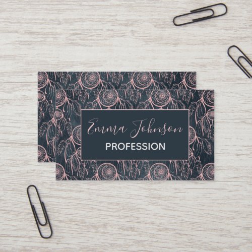 Classy Rose Gold dreamcatcher Grey Pattern Business Card