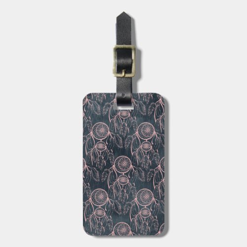Classy Rose Gold dreamcatcher Grey Pattern Luggage Tag