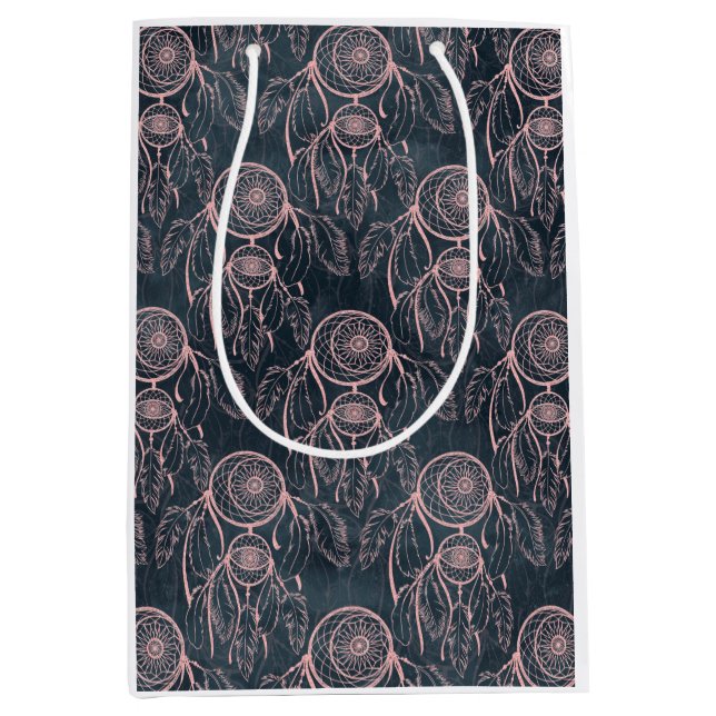 Classy Rose Gold dreamcatcher Grey Pattern Medium Gift Bag (Front)