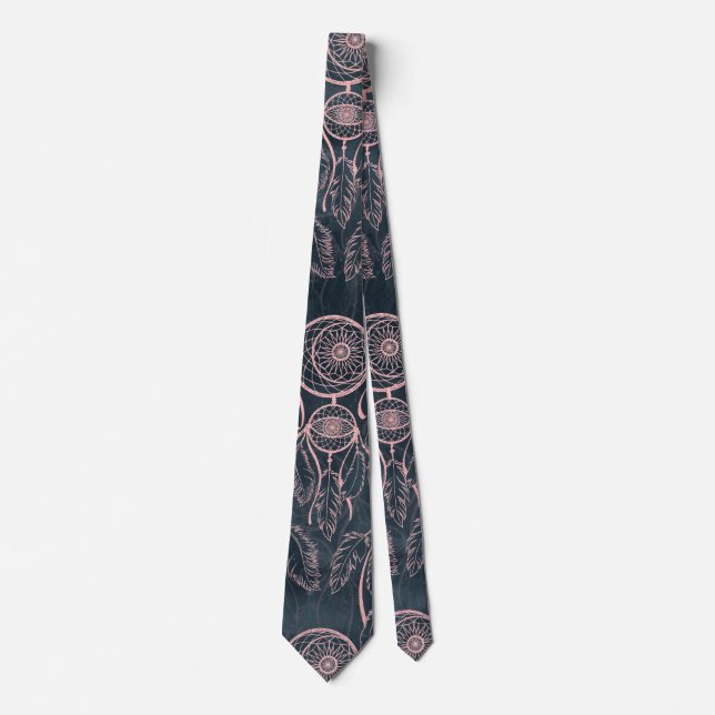 Classy Rose Gold dreamcatcher Grey Pattern Neck Tie (Front)