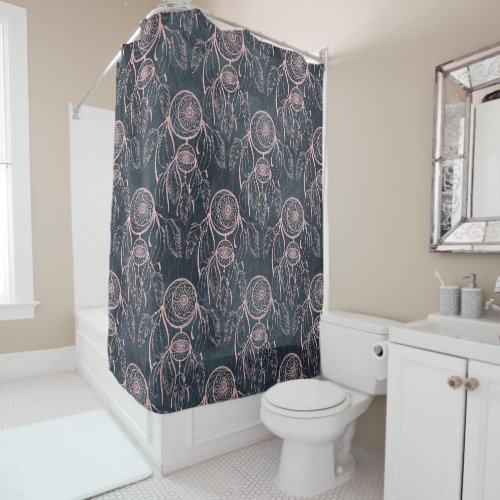 Classy Rose Gold dreamcatcher Grey Pattern Shower Curtain