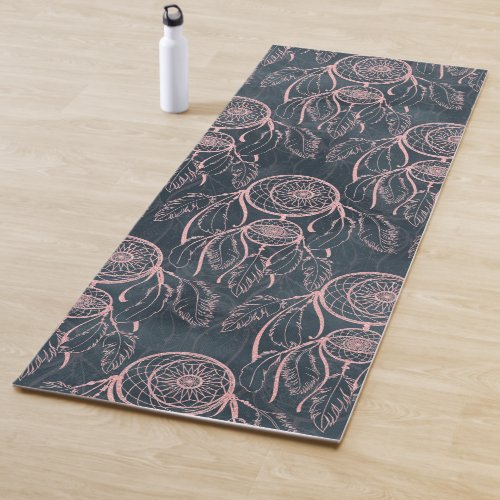 Classy Rose Gold dreamcatcher Grey Pattern Yoga Mat