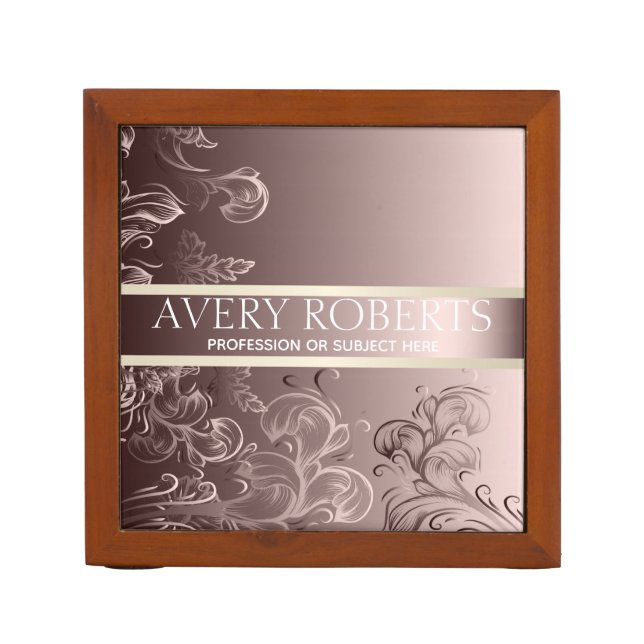Classy rose gold Floral Luxury Desk Organizer (Front)