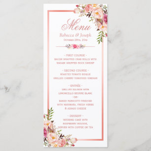 Classy Rose Gold Frame Floral Wedding Menu