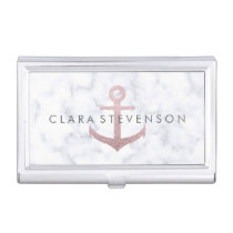 Classy rose gold glitter anchor &amp; white marble business card case