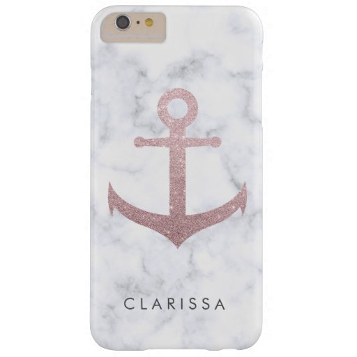 Classy rose gold glitter anchor & white marble barely there iPhone 6 plus case