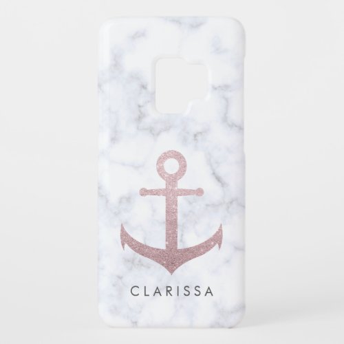 Classy rose gold glitter anchor  white marble Case_Mate samsung galaxy s9 case