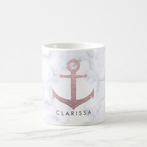 Classy rose gold glitter anchor  white marble coffee mug