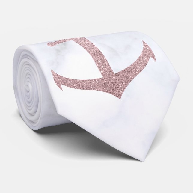 Classy rose gold glitter anchor & white marble neck tie (Rolled)