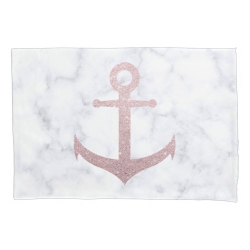 Classy rose gold glitter anchor  white marble pillow case