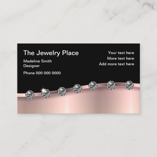 Classy Rose Gold Jewel Jewelry Business Card (Front)