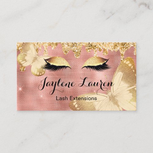 Classy Rose Gold Lashes And Butterflies Business Card