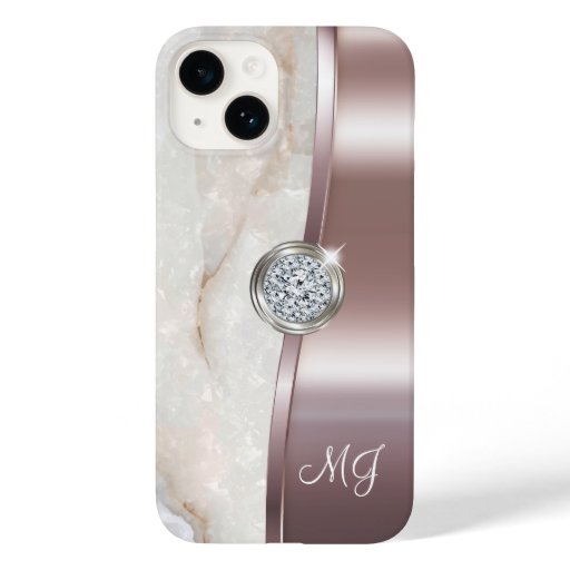 Classy Rose Gold Monogram Diamond Jewel Art Case-Mate iPhone 14 Case