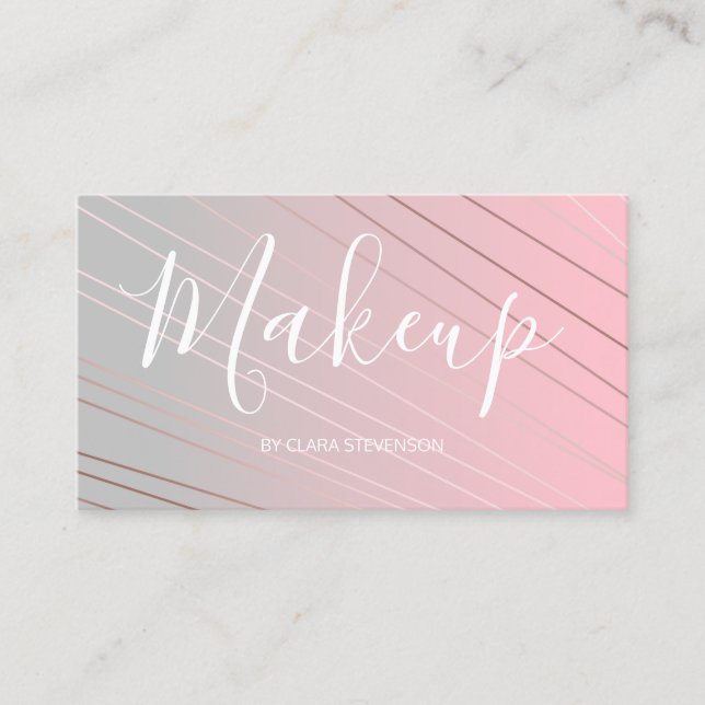 Classy rose gold, pink & grey gradient pattern business card (Front)
