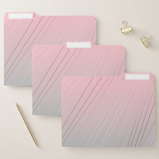 Classy rose gold, pink & grey gradient pattern file folder (Set)