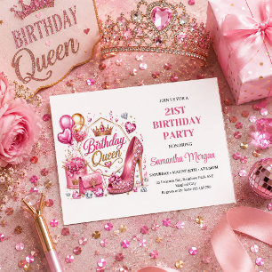 Classy Rose Gold Sparkle Birthday Queen Party Invi Invitation