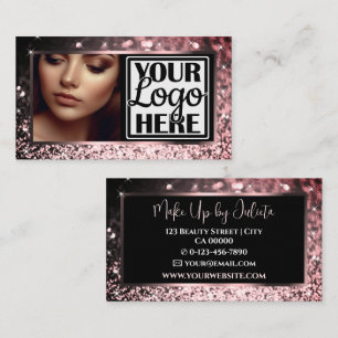 Classy Rose Gold Sparkle Glitter Frame Photo Logo Business Card